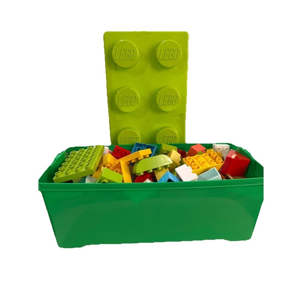 Lego Duplo Lot In Green Lego Brick Storage Bin 2x2 4x2 Flowers Shapes Colorful